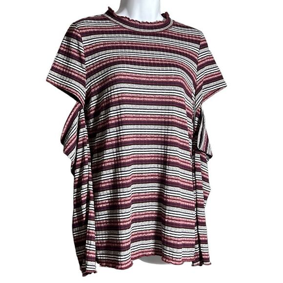 MULTI-COLORED KNIT SWEATER WINE RED TOP - Picture 7 of 8